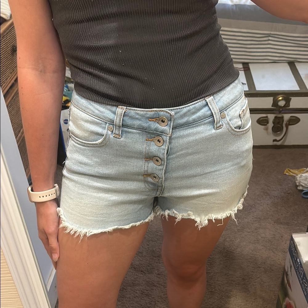 Kendall & Kylie Blue Jean Shorts with Distressed Hem
